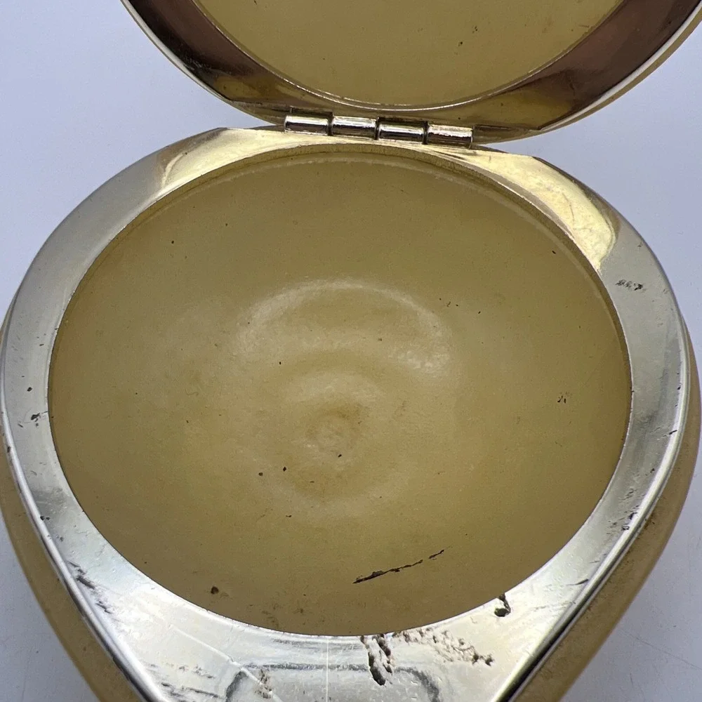 Vintage George Good Italian Alabaster Trinket Box Heart Hinged Painted Flower